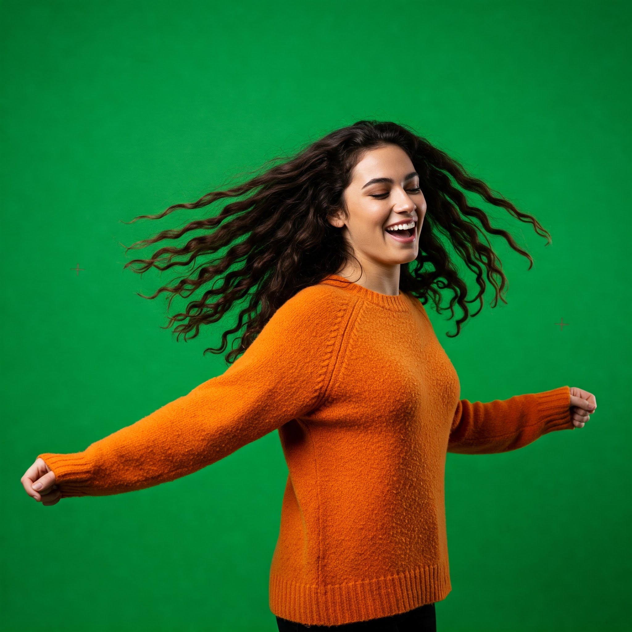 photo of Joyful Young Woman Dancing Against Green Screen
